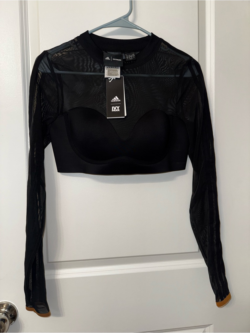 adidas Black Long-Sleeve Mesh Cropped Top